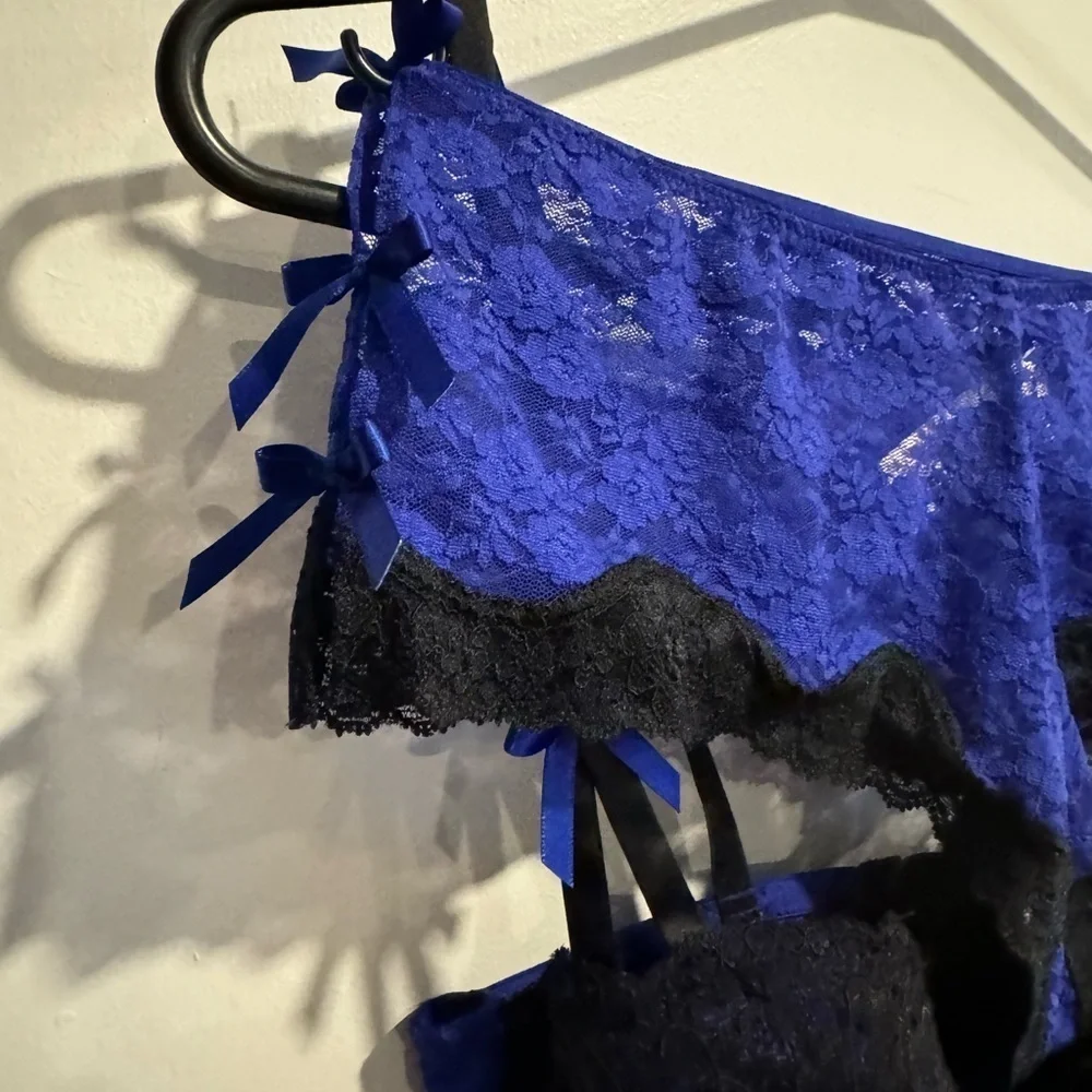 Set LA SENZA vintage push-up lace baby doll empire waist panties romantic bow S - Picture 4 of 7